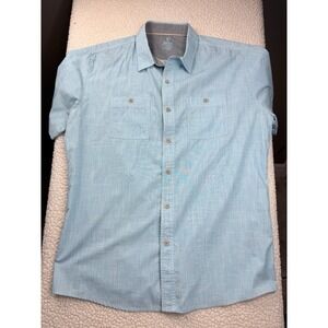Kuhl Karib Short Sleeve Button Shirt Men Large Sky Blue Cotton Blend Outdoor EUC